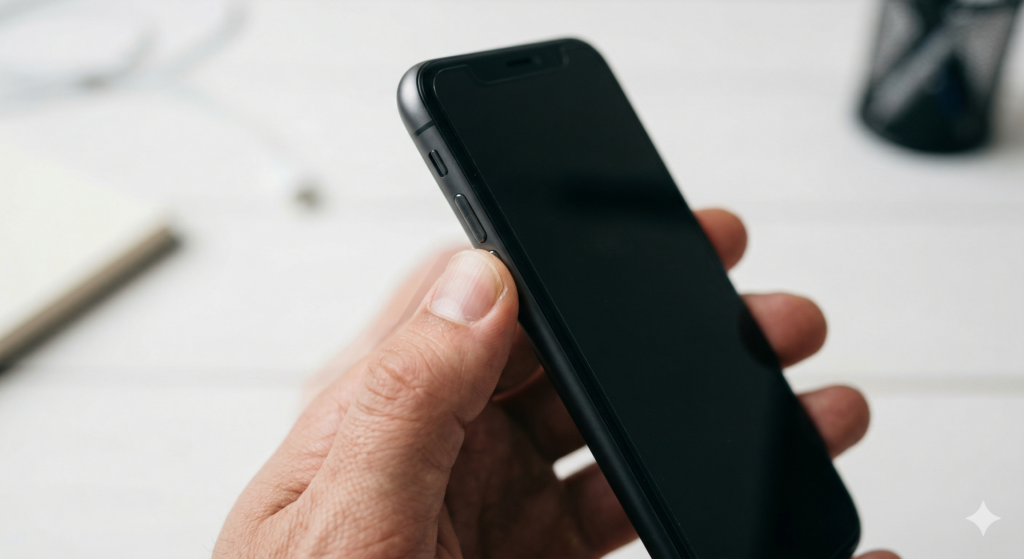 Person pressing unresponsive solid-state power button on smartphone — solid-state button haptic feedback failure in 2026